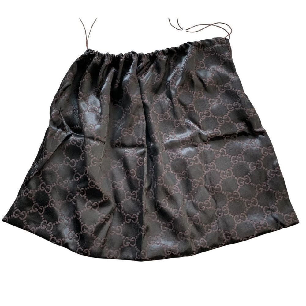 NEW Gucci Monogram GG logo Satin Brown Drawstring Dust Bag shoe purse Cover 18x1